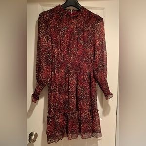 NWOT- size 10 Brown Taylor women's printed smocked-waist tiered chiffon dress